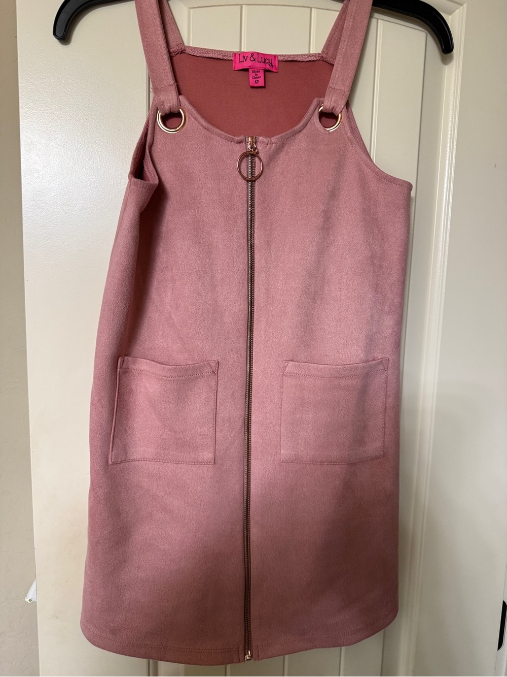 Liv & Lucy Dusty Rose Zip-Front Pinafore Dress for Girls.